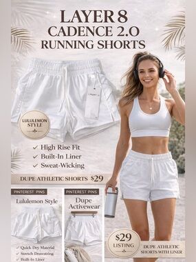 Layer 8 Cadence 2.0 Running Shorts White High Rise Athletic Gym Built In Liner L